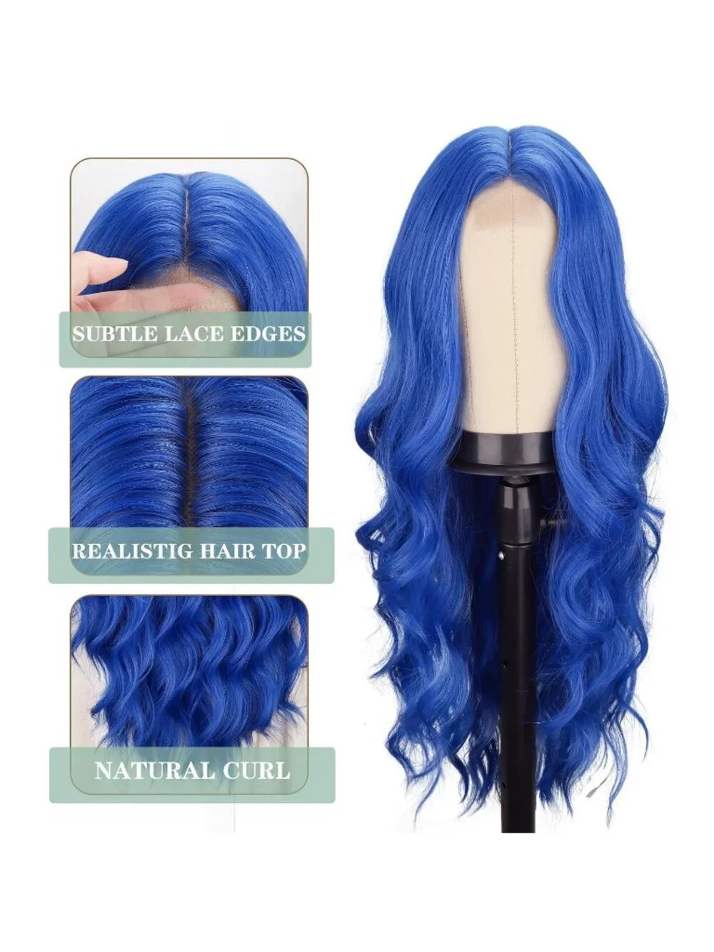 Women's Blue 26 Inch Natural Synthetic Modern Long Curly Wavy Fiber Wigs